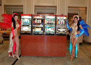 Show girls from Brazil with slot machines, Breakers Hotel, Palm Beach, Florida
